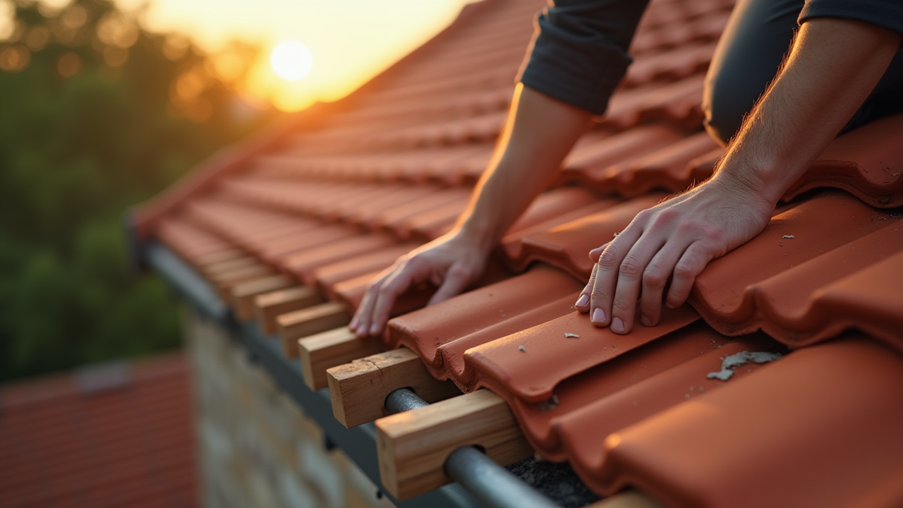 Pose de tuiles sur une toiture